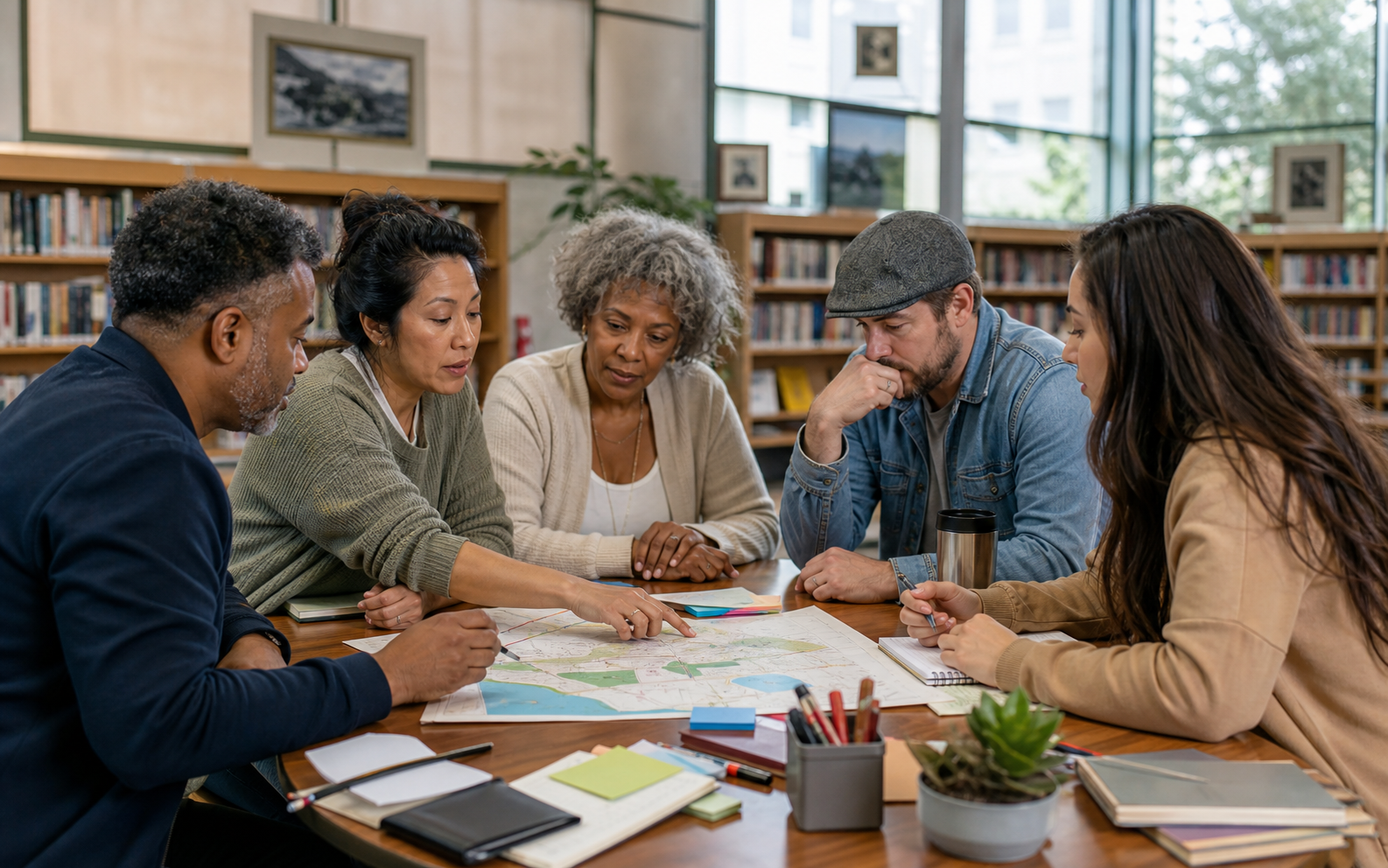 Local organizers planning a community service calendar together